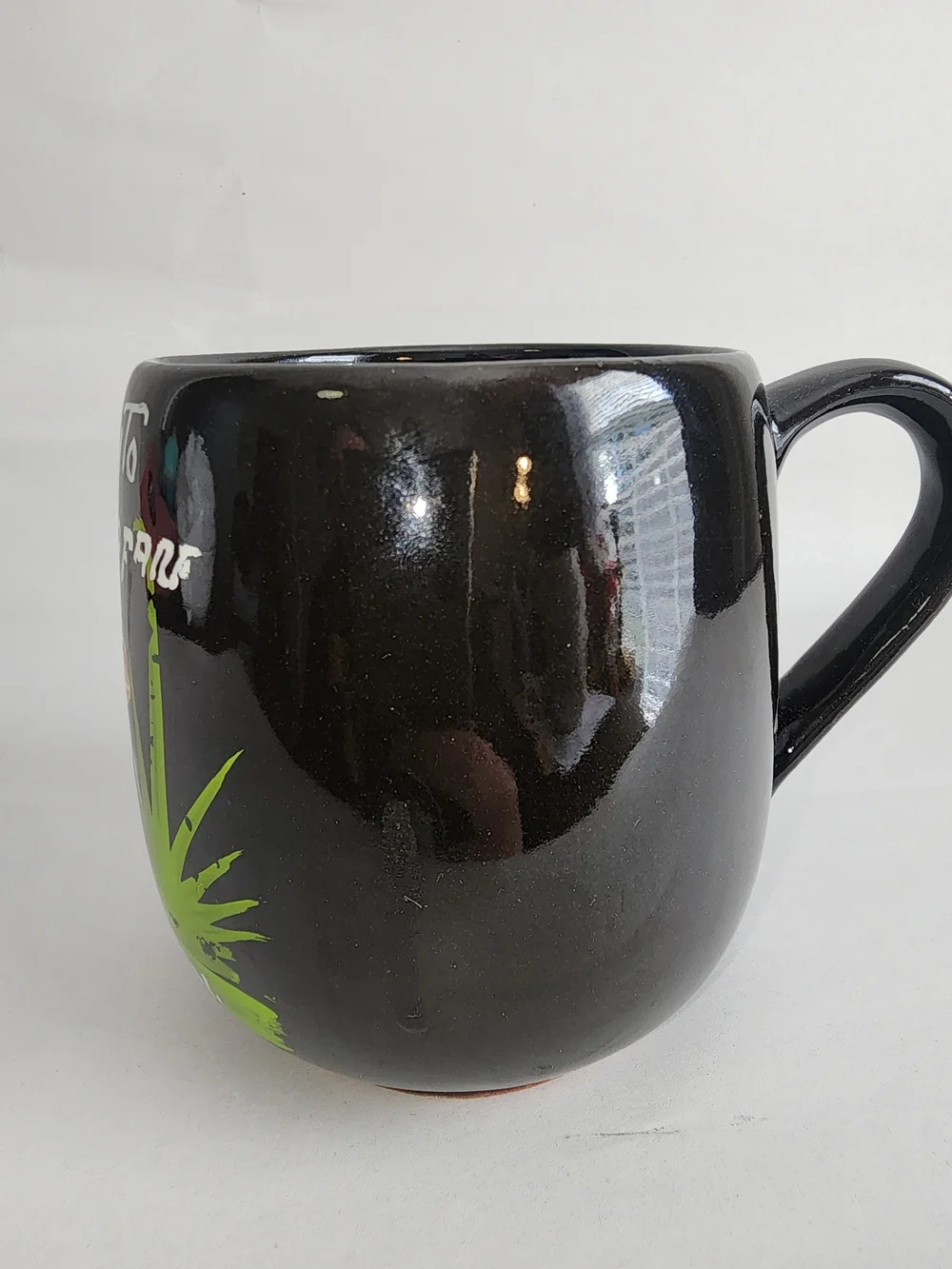 Hand-Painted Black Ceramic Planter with Cactus and Couple Design